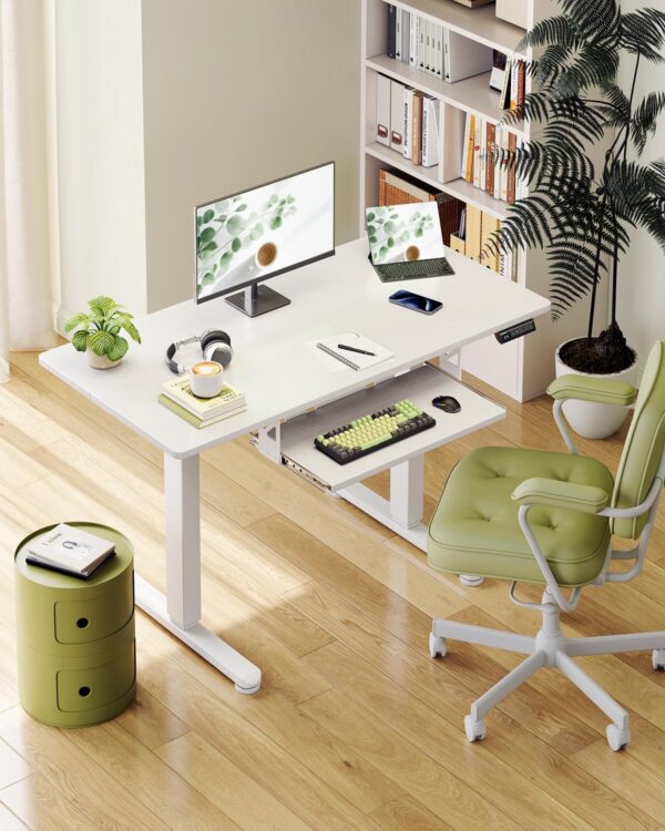 Electric Standing Desk with Keyboard Tray, 40 Inch Height Adjustable Small Table, Sit Stand Table, Writing  Desk for Home, Office, Workstation, White - Image 2