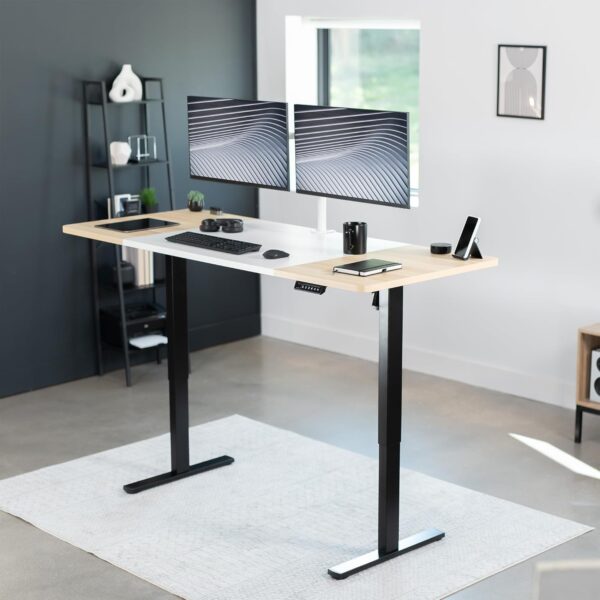 Electric 71 x 30 in Standing Desk, Memory Height Adjustment, 1B Series, White and Light Wood Top, Black Frame, - Image 2