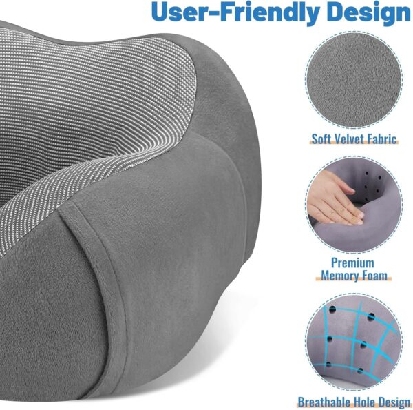 Travel Pillow Premium Memory Foam, Comfortable & Supportive Neck Pillow, Sleeping Neck Pillows for Travel, Airplane Pillow for Sleeping Airplane, Car, Office and Home（Dark Grey） - Image 2