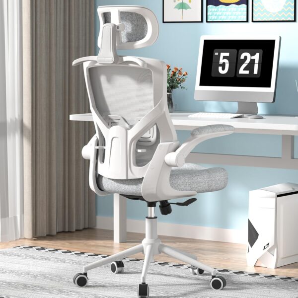 Ergonomic  Chair, High Back Mesh  Chair with Thick Molded Foam Cushion, Coat Hanger, Adjustable Headrest, Lumbar Support, Tilt & Lock Function -  Chair (Light Grey)