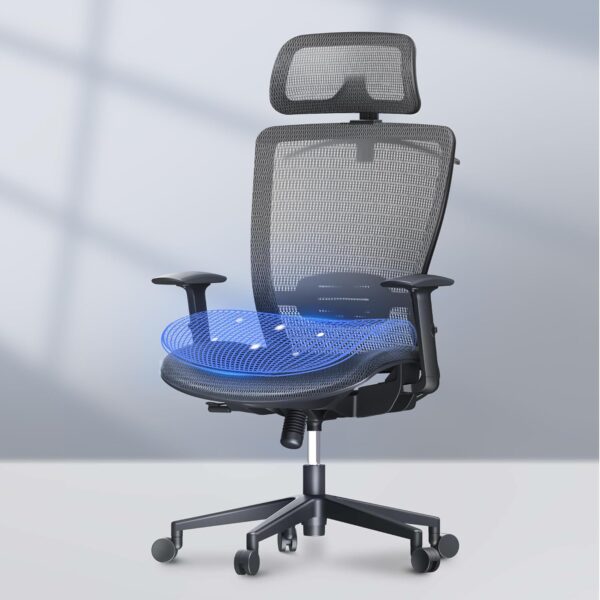 Ergonomic  Chair, High Back Mesh Swivel  Chair, Executive   Chairs, with Adjustable Lumbar Support/2D Headrest/Lockable Backrest,  Mesh Seat, Gray