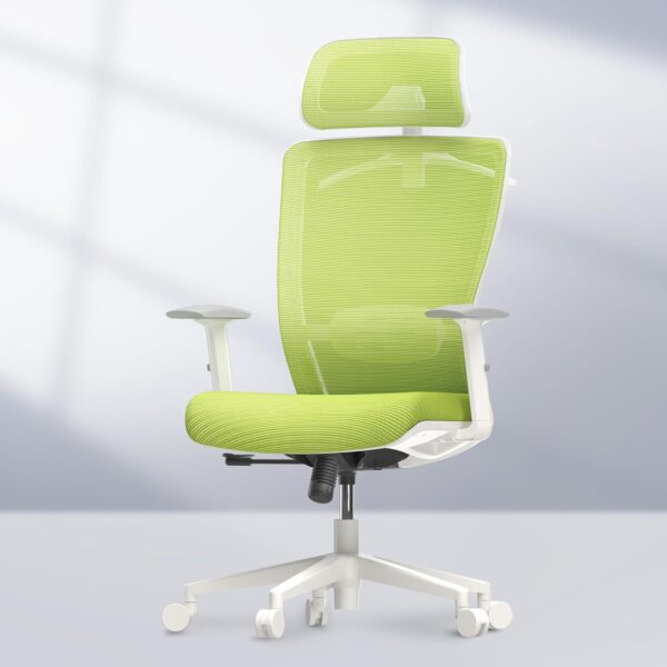 Ergonomic  Chair, High Back Mesh Swivel  Chair, Executive   Chair, with Lumbar Support/2D Headrest/Lockable Tilt Function, Comfy Foam Seat, White+Green