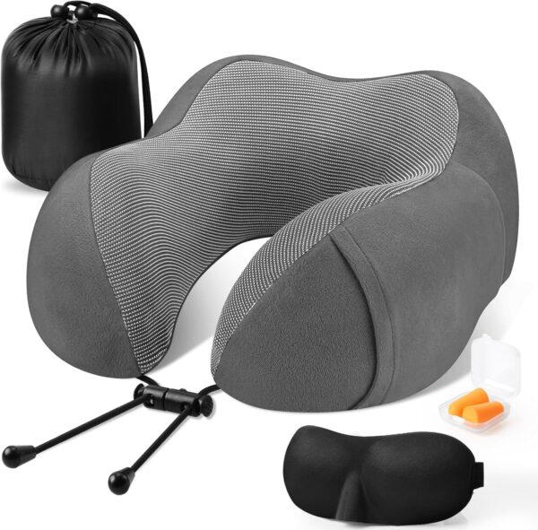 Travel Pillow Premium Memory Foam, Comfortable & Supportive Neck Pillow, Sleeping Neck Pillows for Travel, Airplane Pillow for Sleeping Airplane, Car, Office and Home（Dark Grey）