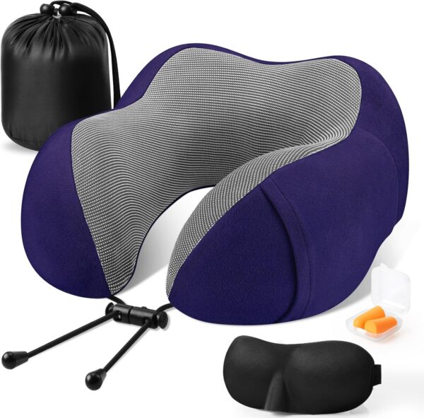 Travel Pillow Premium Memory Foam, Comfortable & Supportive Neck Pillow, Sleeping Neck Pillows for Travel, Airplane Pillow for Sleeping Airplane, Car, Office and Home（Navy）