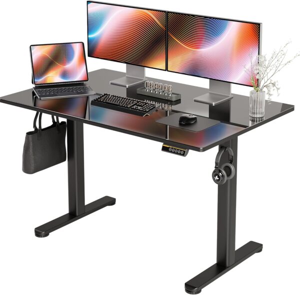 Glass Standing Desk, Electric Standing Desk Adjustable Height, 48 Inch Adjustable Stand Up Desk, Quick Install Home Office  Desk, Black
