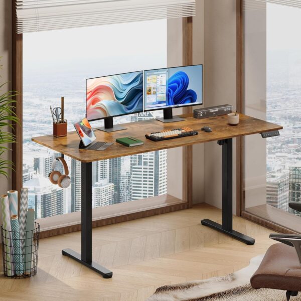 63 X 28 Inches Electric Standing ,Height Adjustable Stand up  for Home , Ergonomic Sit to Stand  with Phone Holder,Rust - Image 2
