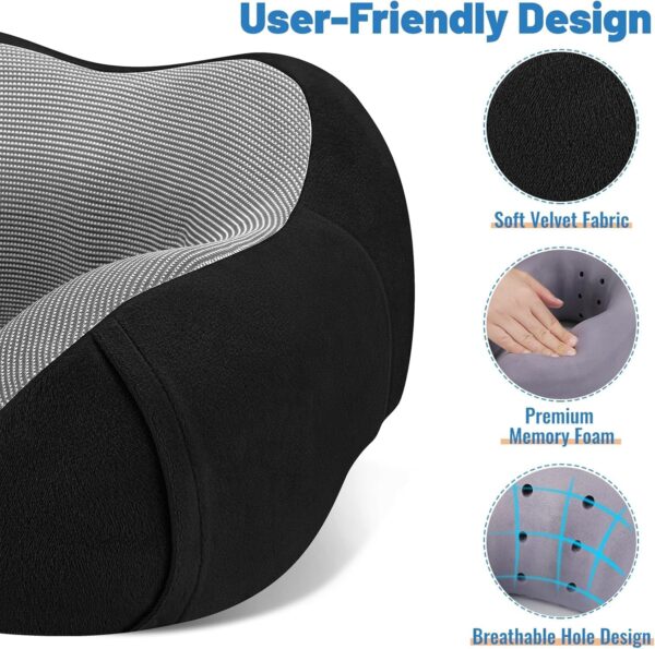 Travel Pillow Premium Memory Foam, Comfortable & Supportive Neck Pillow, Sleeping Neck Pillows for Travel, Airplane Pillow for Sleeping Airplane, Car, Office and Home（Black） - Image 2