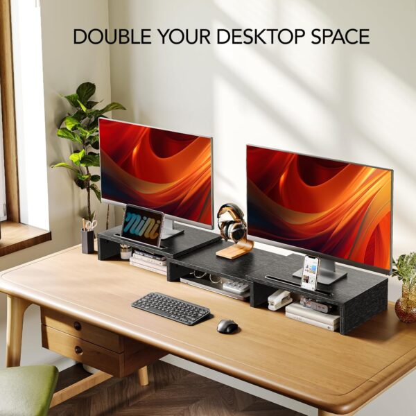 Dual Monitor Stand Riser for 2 Monitors, Monitor Stand for Desk, Adjustable  Monitor Stand with 2 Slot, Multifunctional Desktop Organizer Stand for Laptop, , , Printer - Image 2