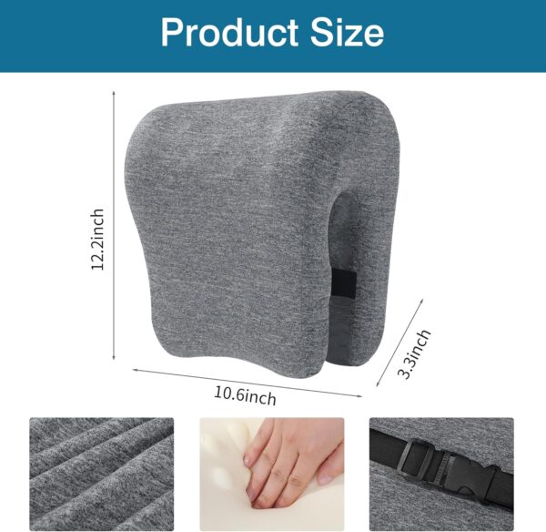Memory Foam Neck Support for Office Chair, Supportive Headrest Pillow for Neck Pressure Relief Improved Posture for Working Chair, Car, Sofa, Plane and Travel, Strap Design (Dark Grey) - Image 2
