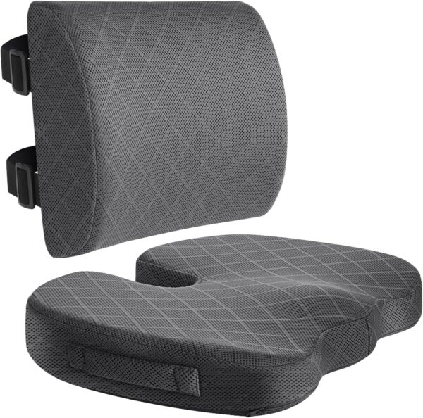 Back&Seat Cushion, Car Seat Office Chair Cushions, Sciatica & Back Coccyx Tailbone Discomfort Easing Chair Pad, Memory Foam Lumbar Support Pillow for Desk, Wheelchair, Driving (Grey)