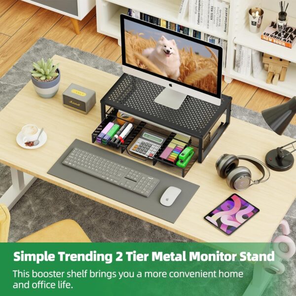 Simple Trending Metal Monitor Stand Riser and  Desk Organizer with Drawer for Laptop, , , Black - Image 2