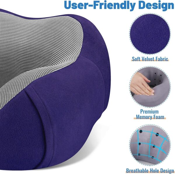 Travel Pillow Premium Memory Foam, Comfortable & Supportive Neck Pillow, Sleeping Neck Pillows for Travel, Airplane Pillow for Sleeping Airplane, Car, Office and Home（Navy） - Image 2