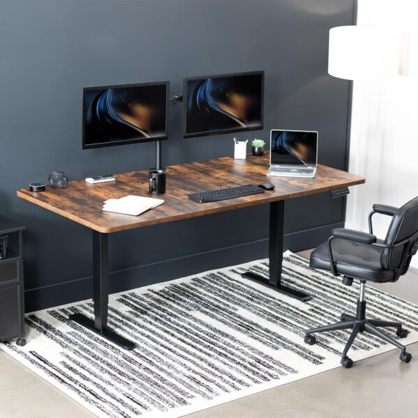 Electric 71 x 36 in Dual Motor Rustic Sit Stand Desk, Memory Height Adjustment, 2B Series, Vintage Brown Top Black Frame, - Image 2